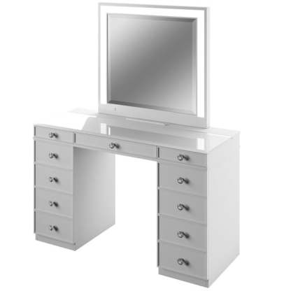 Tresathtnti Alexthtandra Double Pedestal Vanity Table with LED Lighted Mirror