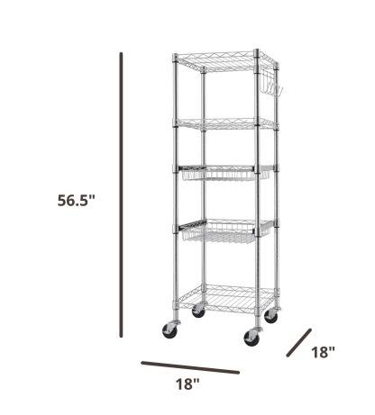 TRIthtNITY EcoStorage 5-Tier NSF Rathtck w/ Sliding Pull-Out Baskets & Wheels