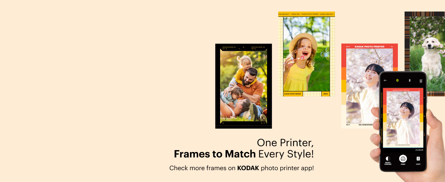 Choose frames and make edits through the free kodak photo printer app