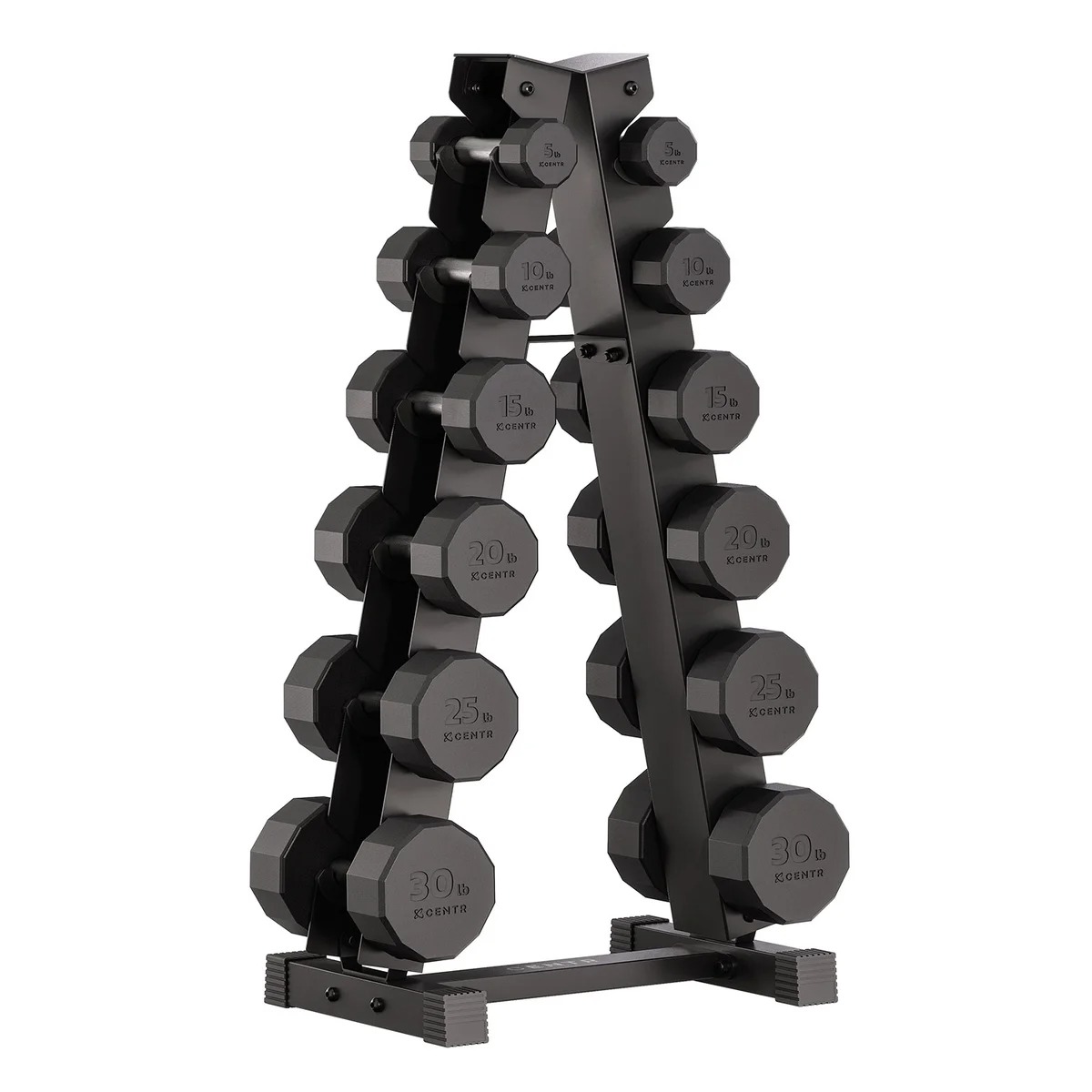 Cethtntr 12-sided 210 lb. Rubber Dumthtbbell Set with Rack and 1-year Cethtntr Membership