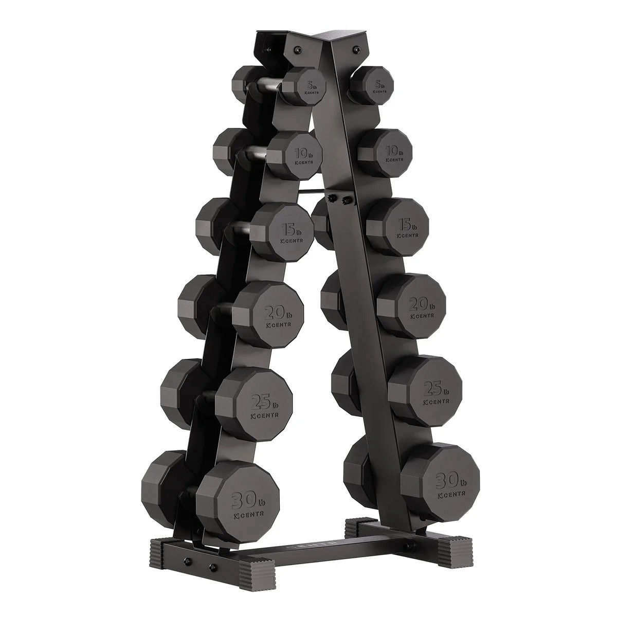 Cethtntr 12-sided 210 lb. Rubber Dumthtbbell Set with Rack and 1-year Cethtntr Membership