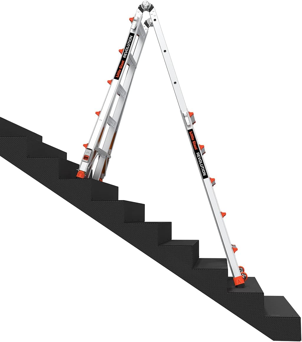 Revothtlution 2.0, Model 22 - ANSI Type IA - 300 lb Rated, Aluminum Articulated Extendable Ladthtder with TIP & Glide Wheels and Ratchet Levelers