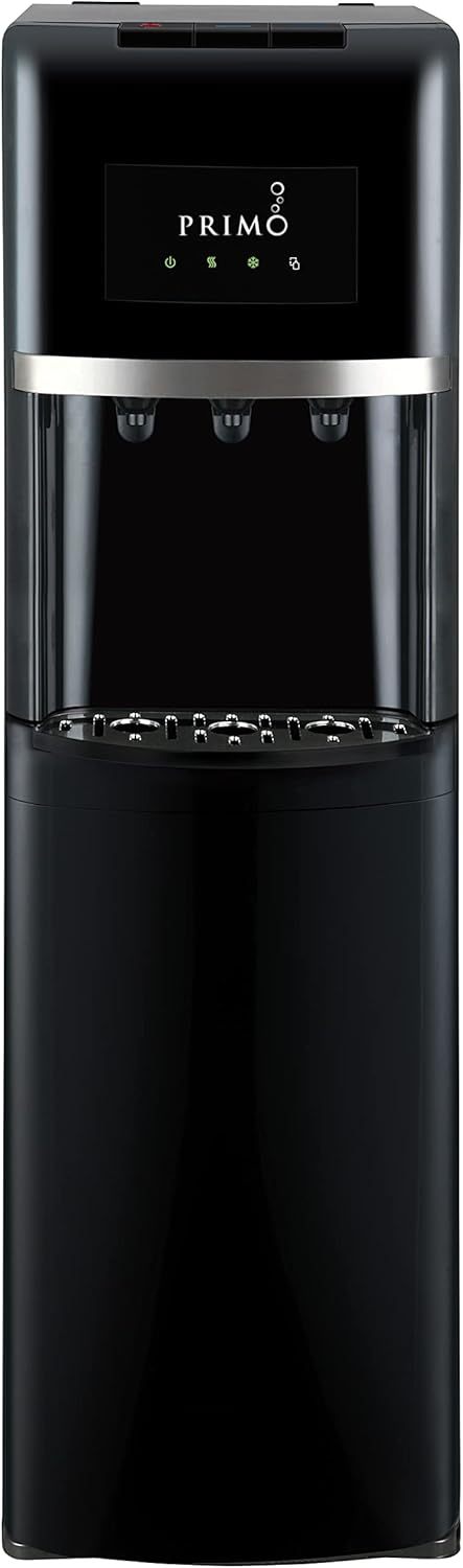 Primo Bottom Loading Water Dispenser, 3 Temp (Hot-Cool-Cold) Water Dispenser for 5 Gallon Bottle w/Child-Resistant Safety Feature, Black with Black Stainless Door