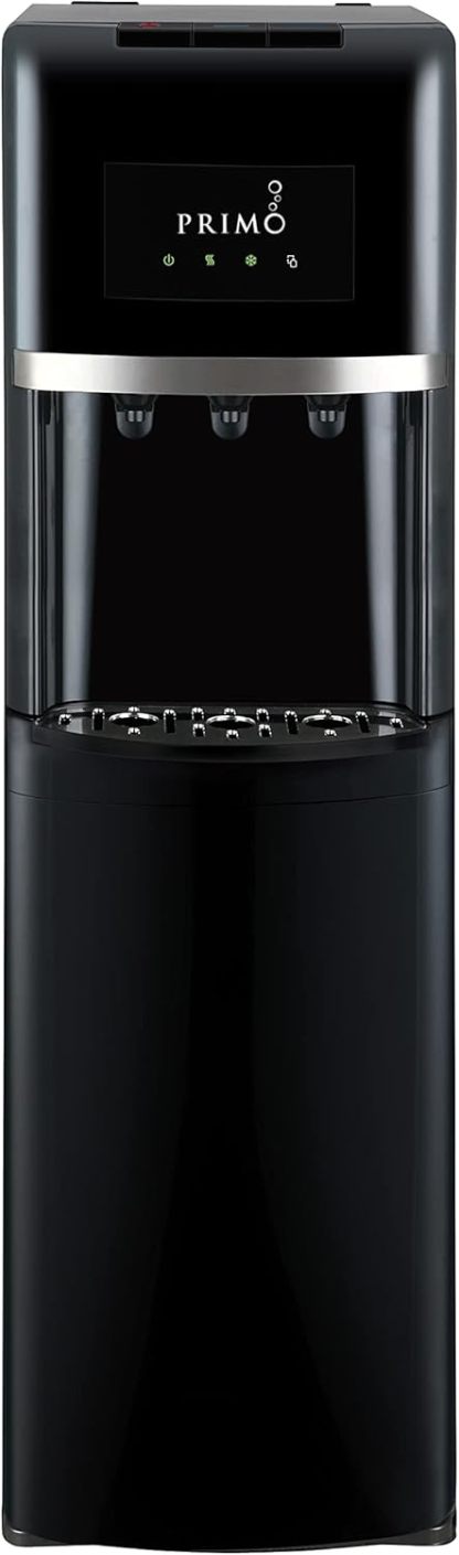 Primo Bottom Loading Water Dispenser, 3 Temp (Hot-Cool-Cold) Water Dispenser for 5 Gallon Bottle w/Child-Resistant Safety Feature, Black with Black Stainless Door