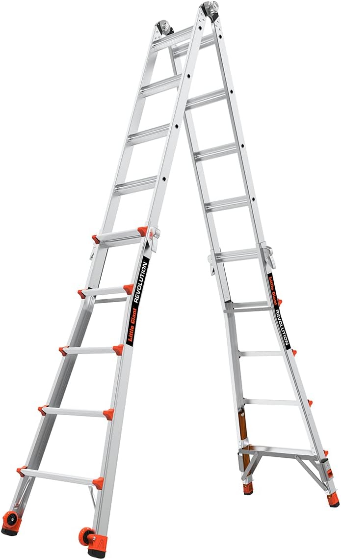 Revothtlution 2.0, Model 22 - ANSI Type IA - 300 lb Rated, Aluminum Articulated Extendable Ladthtder with TIP & Glide Wheels and Ratchet Levelers