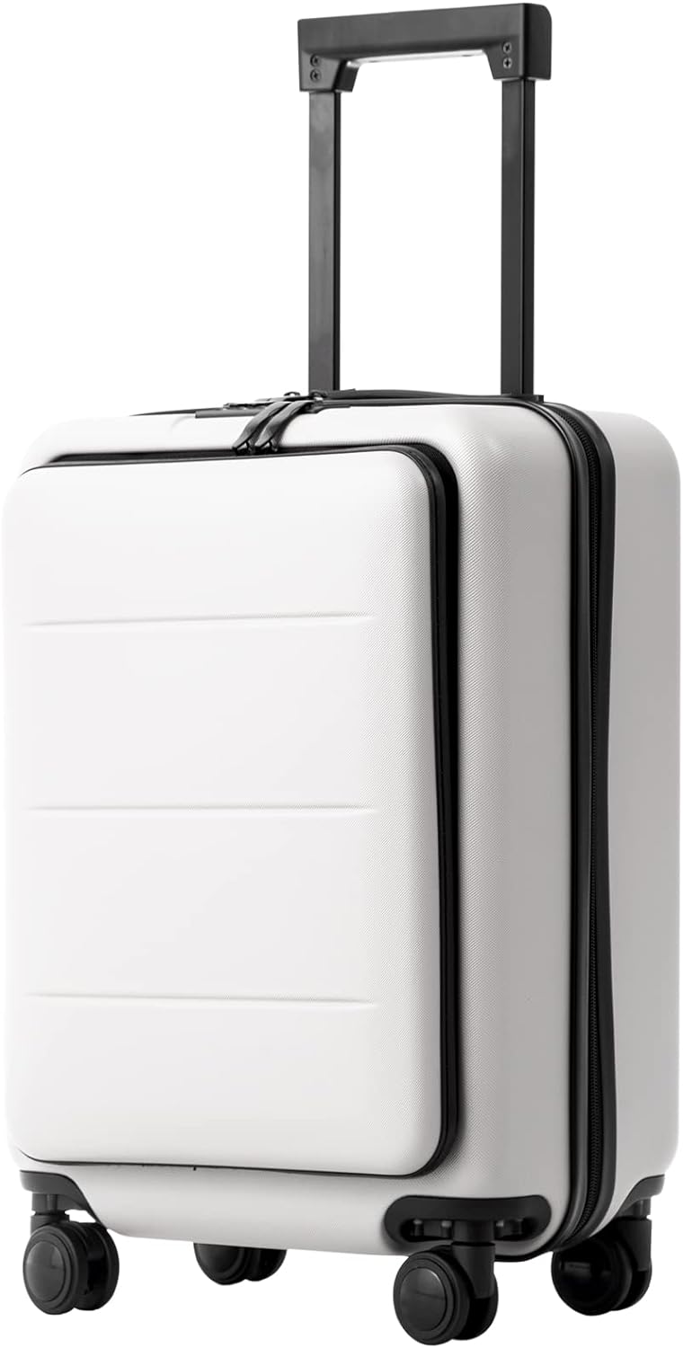 Coolife Luggage Suitcase Piece Set Carry On ABS+PC Spinner Trolley with pocket Compartment Weekend Bag (White, 2-piece Set)