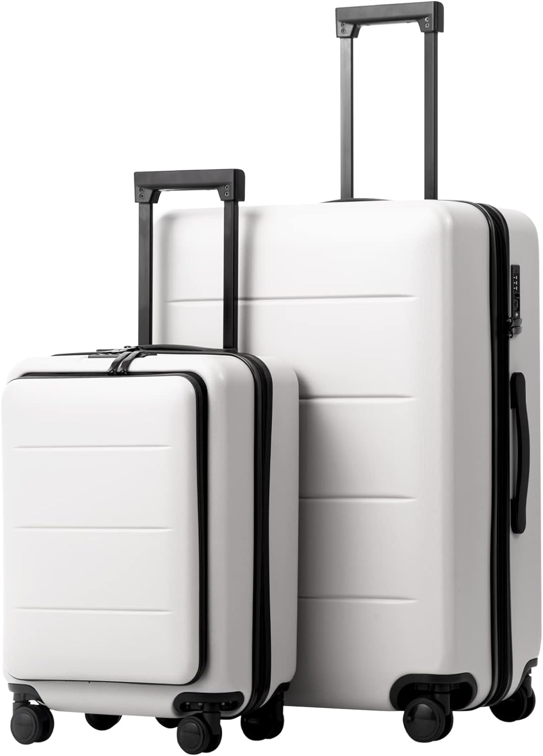 Coolife Luggage Suitcase Piece Set Carry On ABS+PC Spinner Trolley with pocket Compartment Weekend Bag (White, 2-piece Set)