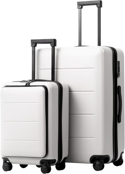 Coolife Luggage Suitcase Piece Set Carry On ABS+PC Spinner Trolley with pocket Compartment Weekend Bag (White, 2-piece Set)