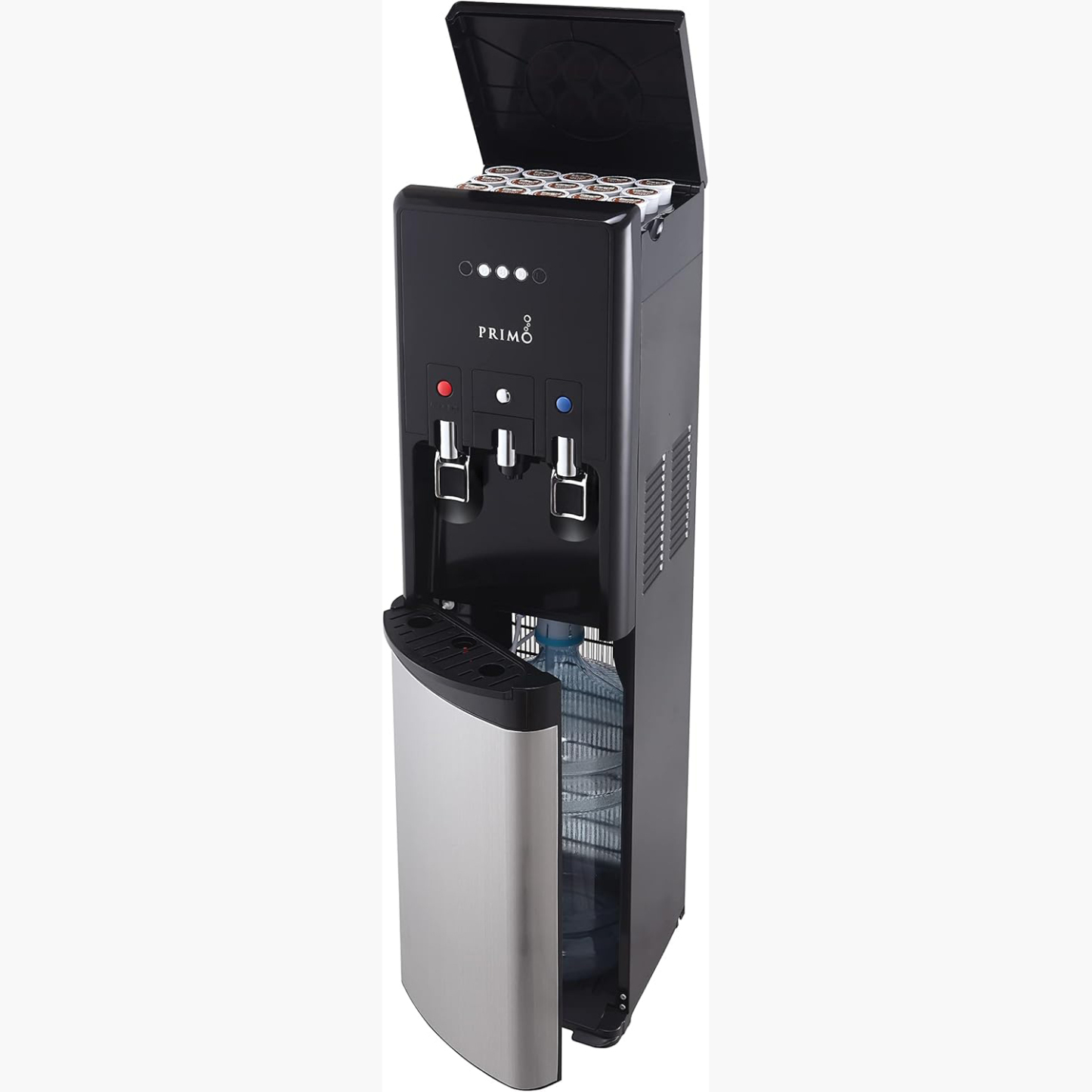 Primthto hTRIthtO Black Bottom Loading Water Dispenser with Single-Serve Coffee Machine Built-In