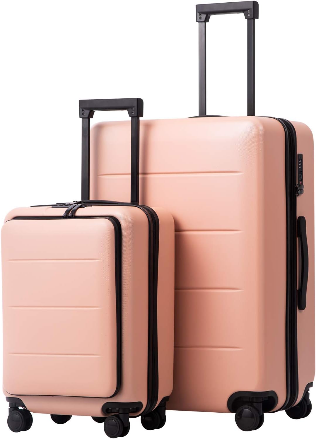 Coolife Luggage Suitcase Piece Set Carry On ABS+PC Spinner Trolley with pocket Compartment Weekend Bag (White, 2-piece Set)