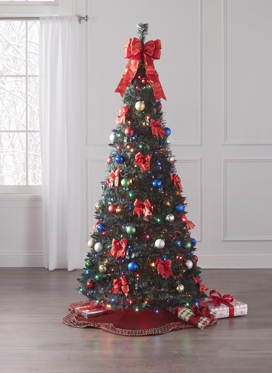 BrylaneHome Fully Decorated Pre-Lit 6 Foot Pop-Up Christmas Tree - Plaid