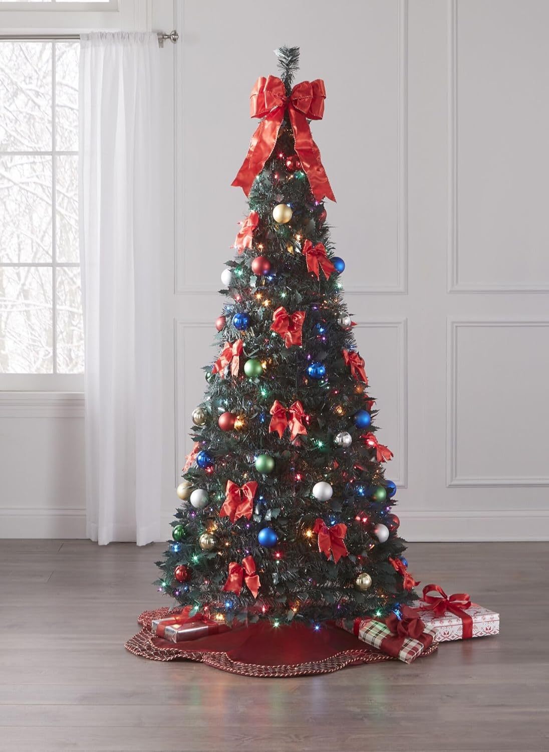 BrylaneHome Fully Decorated Pre-Lit 6 Foot Pop-Up Christmas Tree - Plaid