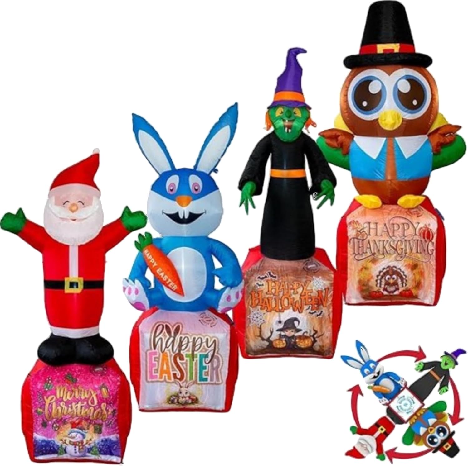 Inflatable 4-in-1 Holiday Yard Decoration – Easter, Halloween, Thanksgiving & Christmas with LED Lights