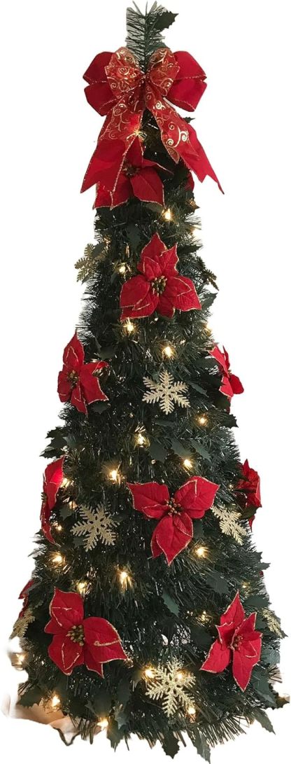 BrylaneHome Fully Decorated Pre-Lit 6 Foot Pop-Up Christmas Tree - Plaid