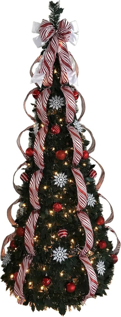 BrylaneHome Fully Decorated Pre-Lit 6 Foot Pop-Up Christmas Tree - Plaid