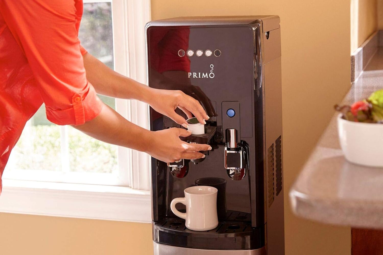 Primo hTRIO Black Bottom Loading Water Dispenser with Single-Serve Coffee Machine Built-In