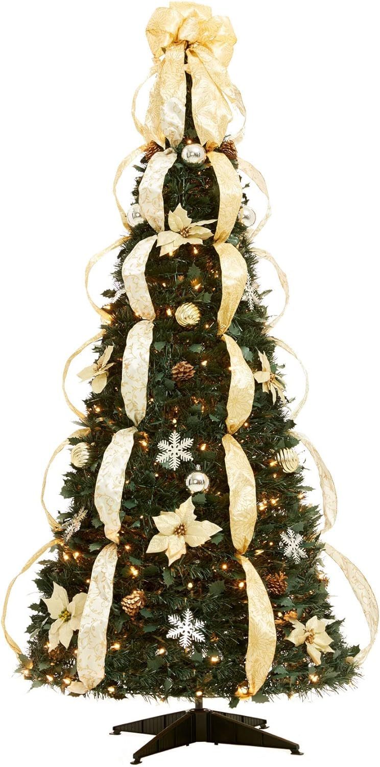 BrylaneHome Fully Decorated Pre-Lit 6 Foot Pop-Up Christmas Tree - Plaid
