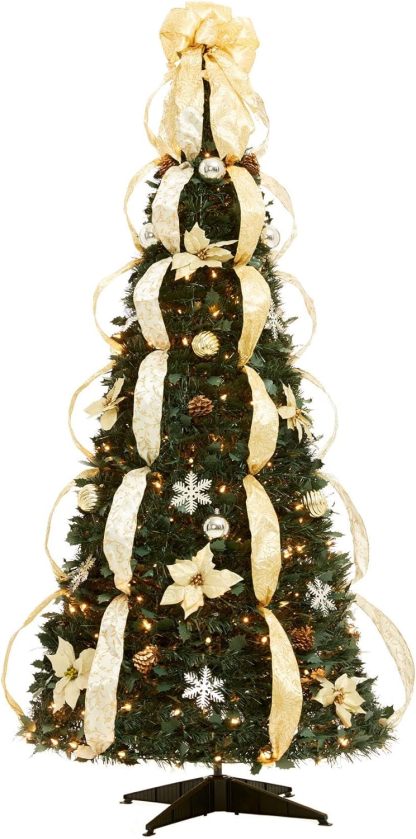 BrylaneHome Fully Decorated Pre-Lit 6 Foot Pop-Up Christmas Tree - Plaid