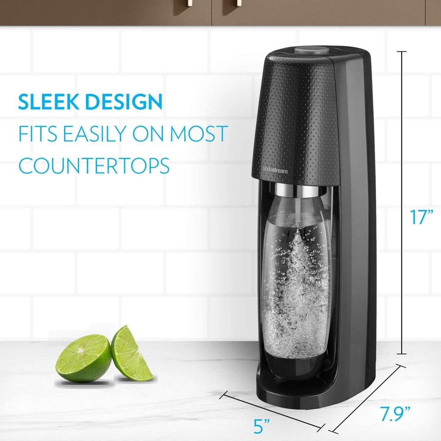 SodaStream FIZZI Sparkling Water Maker, 60L CO2 cylinder and 1L plastic bottle included, Black, Soda Maker