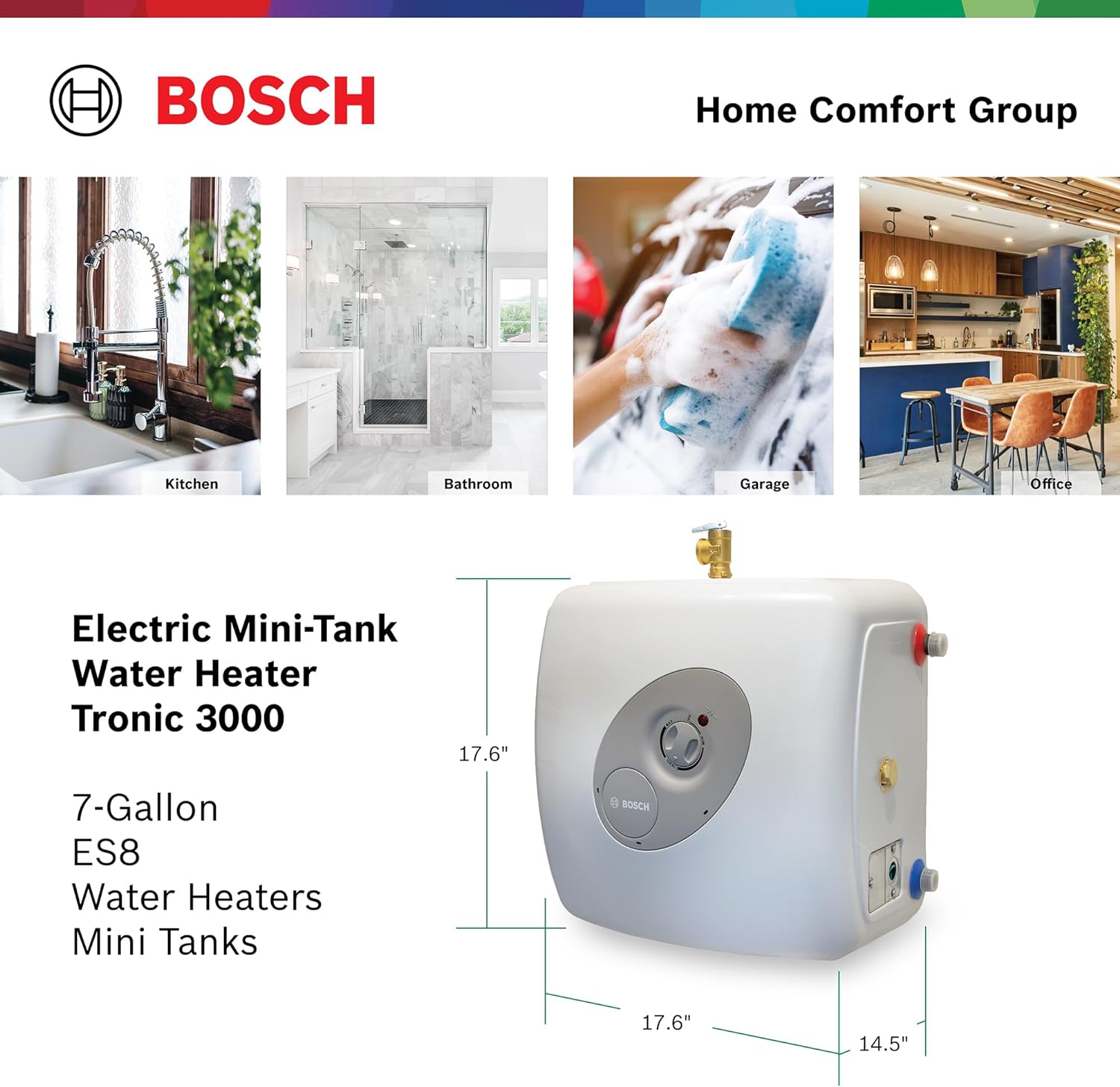 Bothtsch Electric Mini-Tank Water Heater Tronic 3000 T 7-Gallon (ES8) - Eliminate Time for Hot Water - Shelf, Wall or Floor Mounted