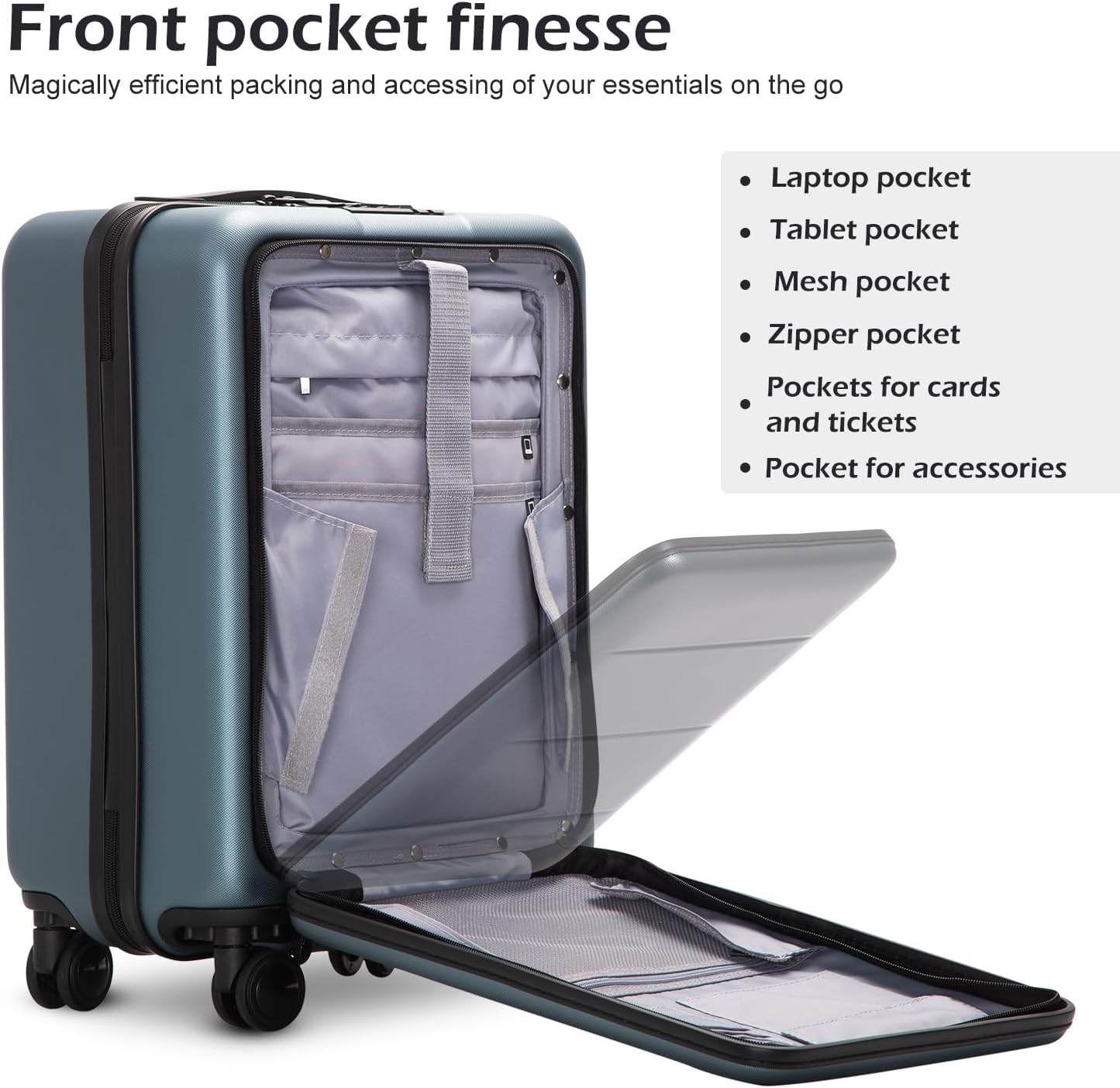 Coolife Luggage Suitcase Piece Set Carry On ABS+PC Spinner Trolley with pocket Compartment Weekend Bag (White, 2-piece Set)