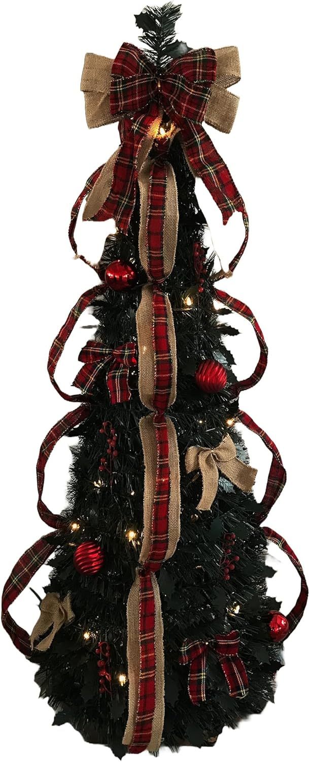 BrylaneHome Fully Decorated Pre-Lit 6 Foot Pop-Up Christmas Tree - Plaid