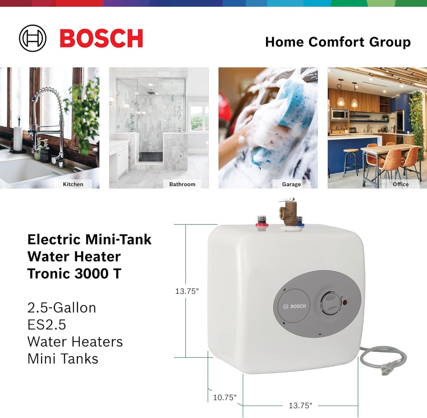 Bothtsch Electric Mini-Tank Water Heater Tronic 3000 T 7-Gallon (ES8) - Eliminate Time for Hot Water - Shelf, Wall or Floor Mounted