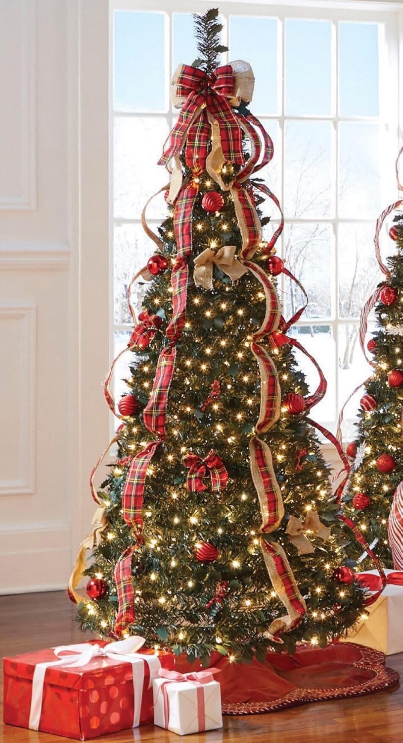 BrylaneHome Fully Decorated Pre-Lit 6 Foot Pop-Up Christmas Tree - Plaid