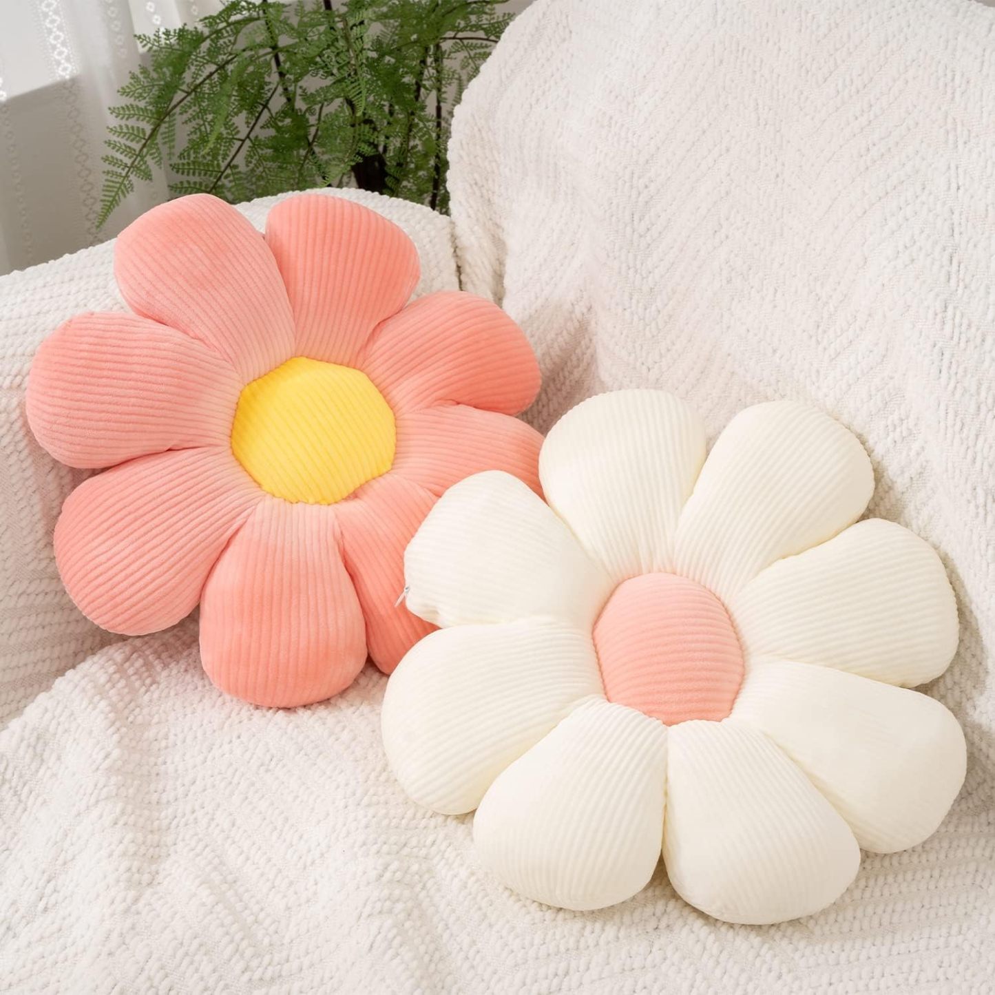 2pcs Flower Pillow - Pink & White Daisy Flower Shaped Throw Pillows