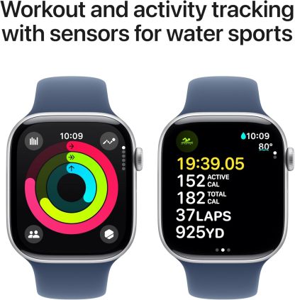 Apple Watch Series 10 [GPS 42mm case] Smartwatch with Silver Aluminium Case with Denim Sport Band - S/M. Fitness Tracker, ECG App, Always-On Retina Display, Water Resistant