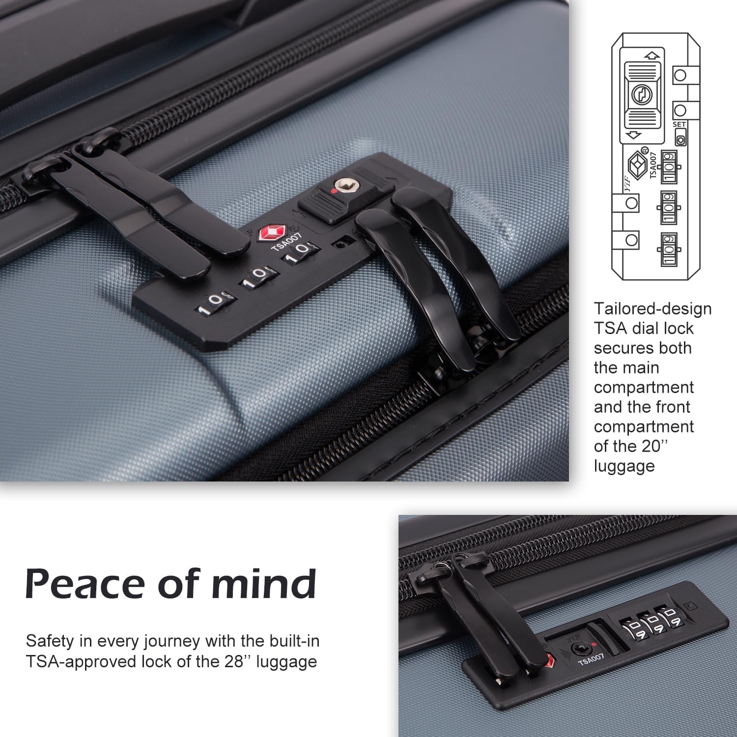 Coolife Luggage Suitcase Piece Set Carry On ABS+PC Spinner Trolley with pocket Compartment Weekend Bag (White, 2-piece Set)