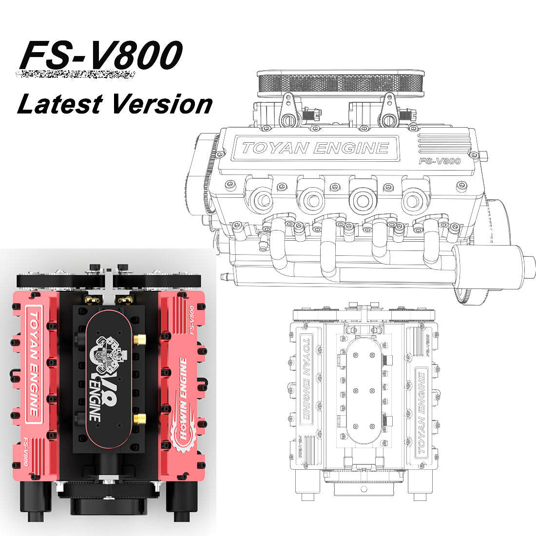 Tothtyan V8 FS-V800 28cc Engine RTR Nitro Engine Model Kits with Supercharger