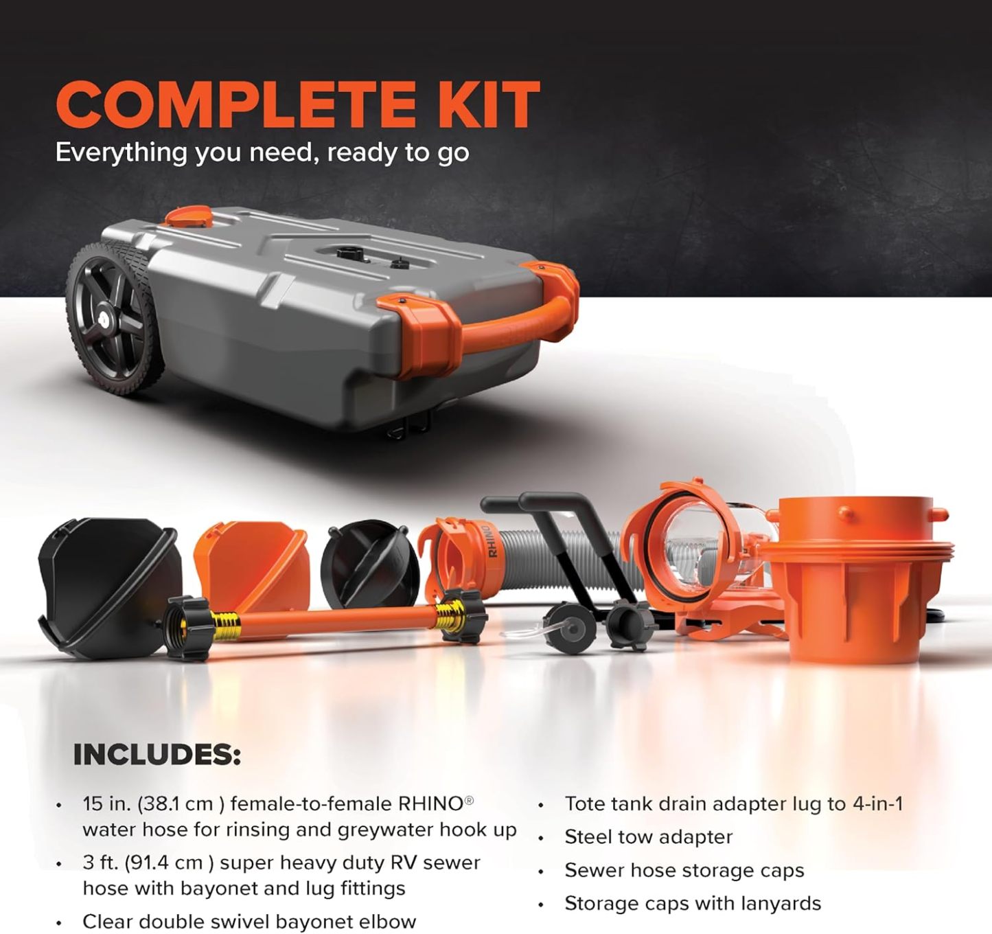 Camthtco Rhthtino Heavy Duty Durable UV Stabilized Leak Free Portable Odorless Waste Holding Hose with RV Tote Tank and Accessories