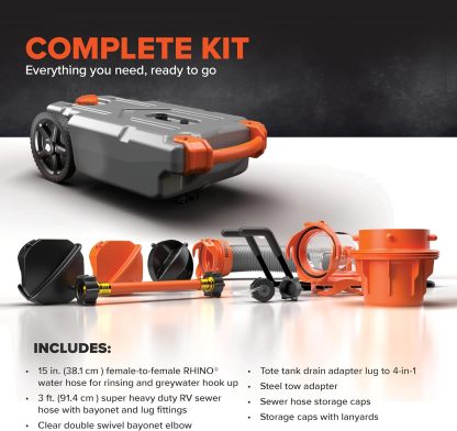 Camthtco Rhthtino Heavy Duty Durable UV Stabilized Leak Free Portable Odorless Waste Holding Hose with RV Tote Tank and Accessories