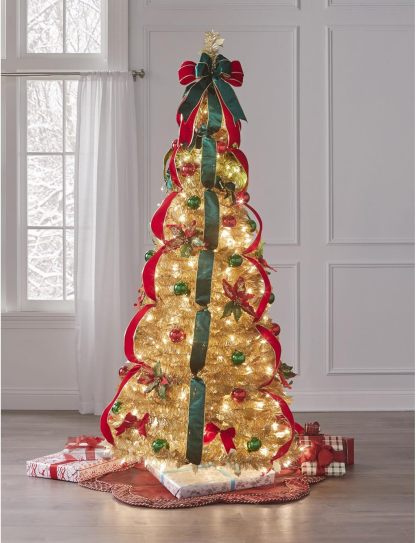 BrylaneHome Fully Decorated Pre-Lit 6 Foot Pop-Up Christmas Tree - Plaid