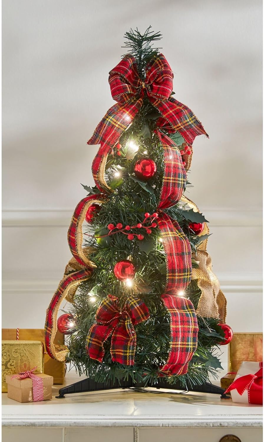 BrylaneHome Fully Decorated Pre-Lit 6 Foot Pop-Up Christmas Tree - Plaid