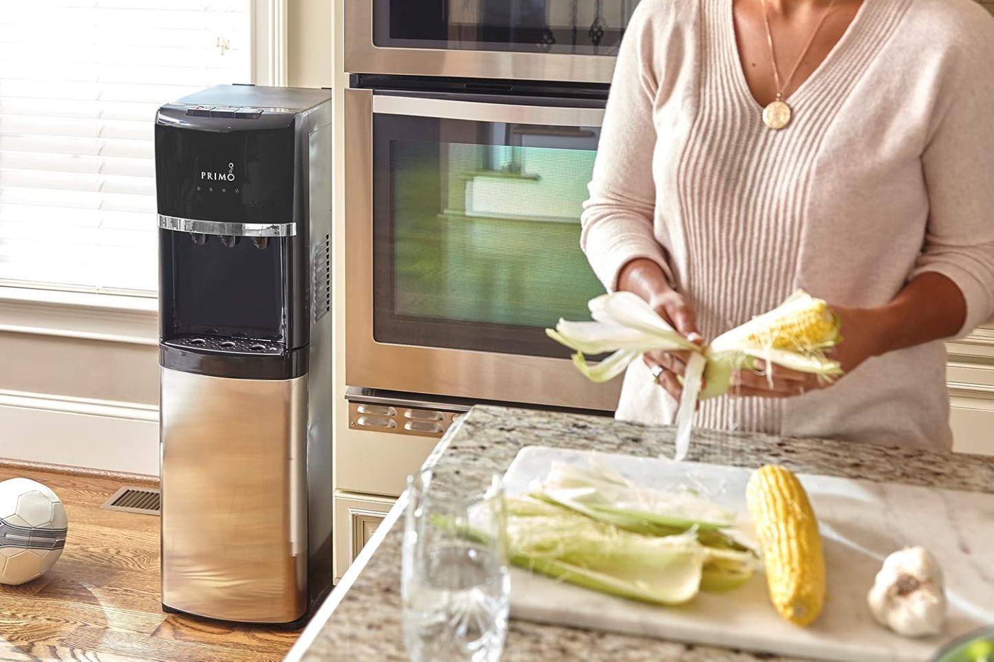 Primo Bottom Loading Water Dispenser, 3 Temp (Hot-Cool-Cold) Water Dispenser for 5 Gallon Bottle w/Child-Resistant Safety Feature, Black with Black Stainless Door