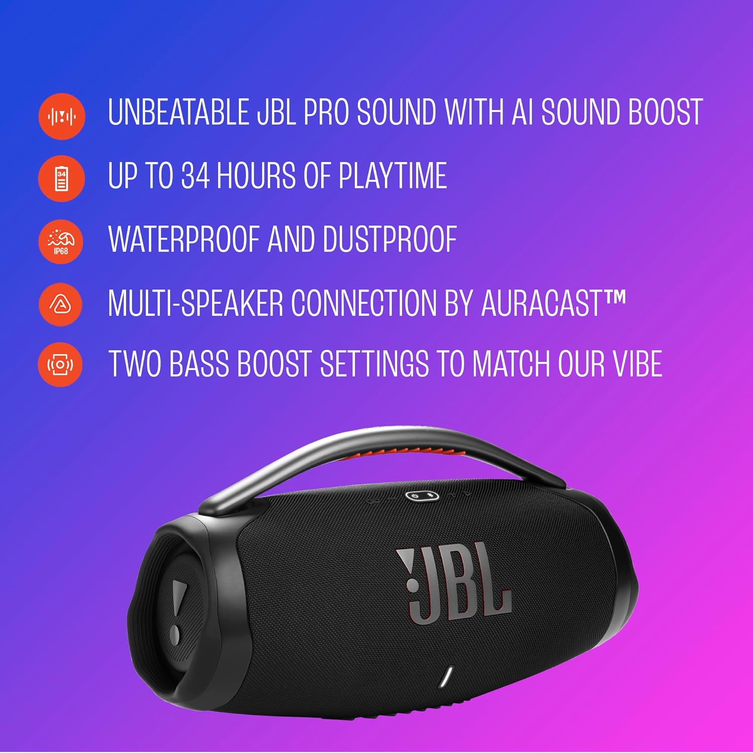 JBthtL Boombox 4 - Most Powerful Portable Waterproof Speaker with Massive Pro Sound, Up to 34 Hours of Playtime, & Multi-Speaker Connection by Auracast™