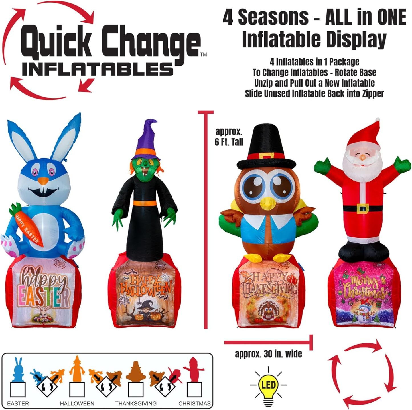 Inflatable 4-in-1 Holiday Yard Decoration – Easter, Halloween, Thanksgiving & Christmas with LED Lights