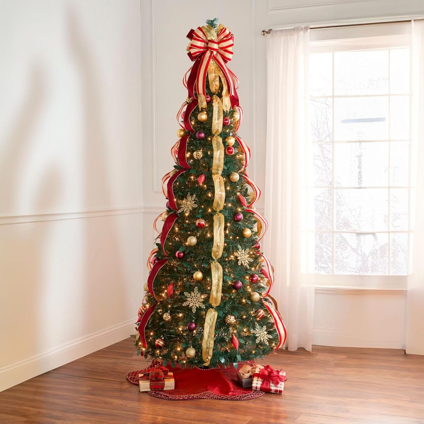 BrylaneHome Fully Decorated Pre-Lit 6 Foot Pop-Up Christmas Tree - Plaid