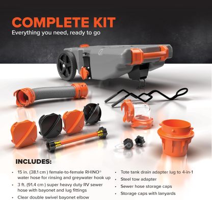 Camthtco Rhthtino Heavy Duty Durable UV Stabilized Leak Free Portable Odorless Waste Holding Hose with RV Tote Tank and Accessories