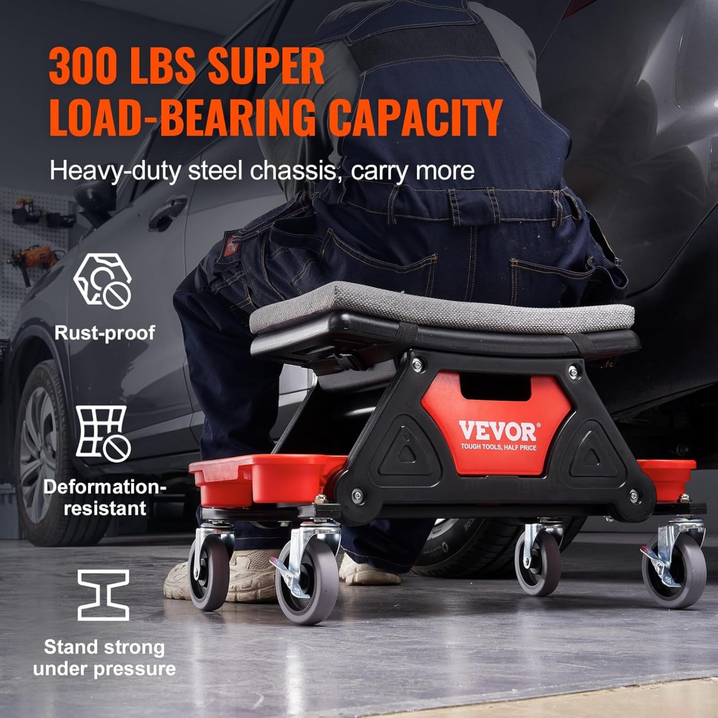 ⏰Limited Stock Special Sale Only $19 - Mechanic Stool 300 LBS Capacity Garage Stool with Wheels