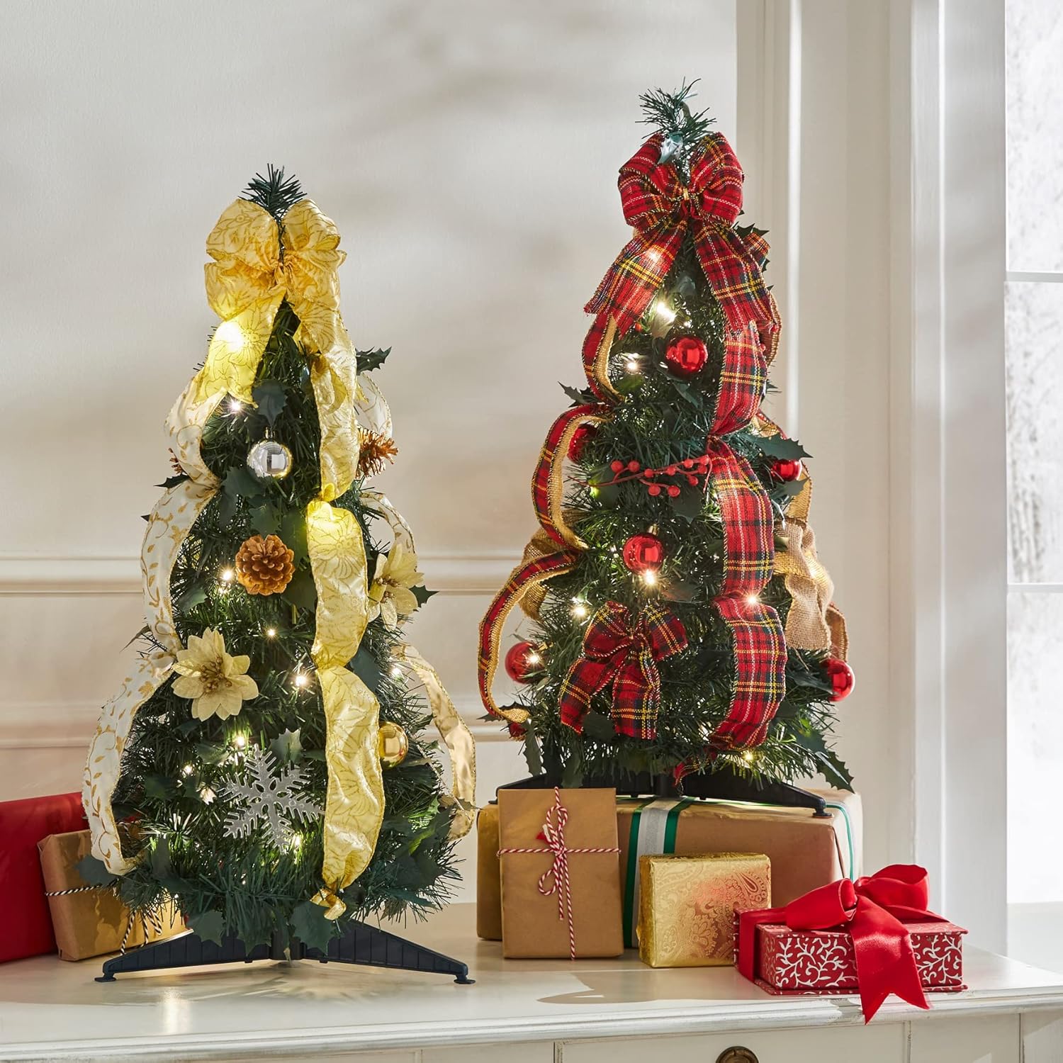 BrylaneHome Fully Decorated Pre-Lit 6 Foot Pop-Up Christmas Tree - Plaid