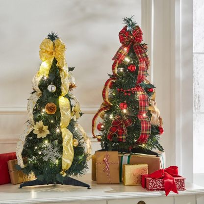 BrylaneHome Fully Decorated Pre-Lit 6 Foot Pop-Up Christmas Tree - Plaid