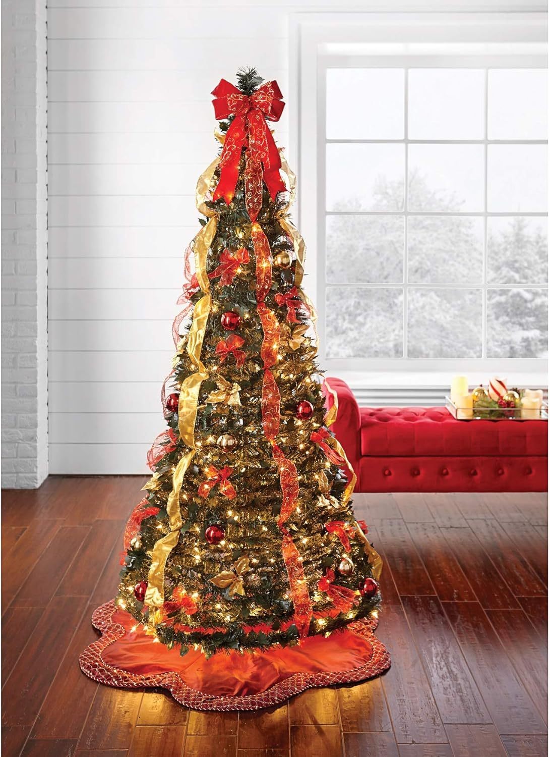 BrylaneHome Fully Decorated Pre-Lit 6 Foot Pop-Up Christmas Tree - Plaid