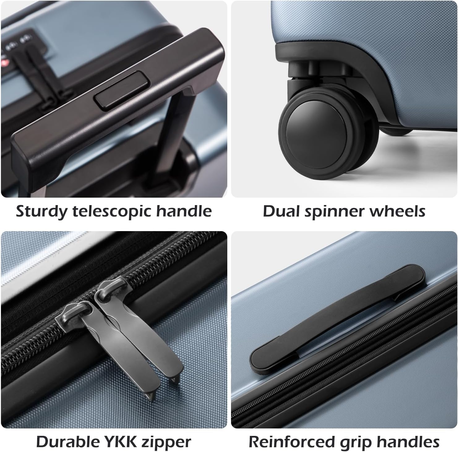 Coolife Luggage Suitcase Piece Set Carry On ABS+PC Spinner Trolley with pocket Compartment Weekend Bag (White, 2-piece Set)