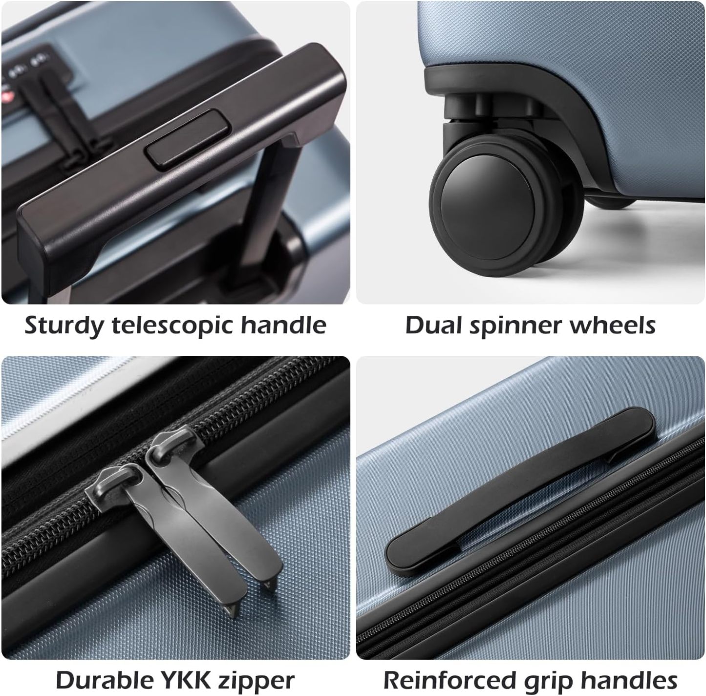 Coolife Luggage Suitcase Piece Set Carry On ABS+PC Spinner Trolley with pocket Compartment Weekend Bag (White, 2-piece Set)