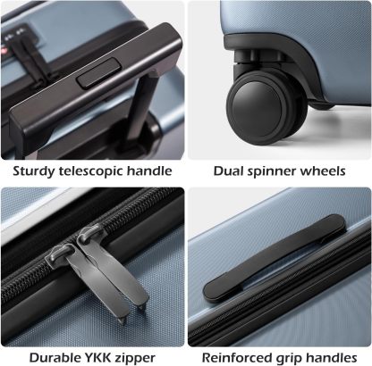 Coolife Luggage Suitcase Piece Set Carry On ABS+PC Spinner Trolley with pocket Compartment Weekend Bag (White, 2-piece Set)
