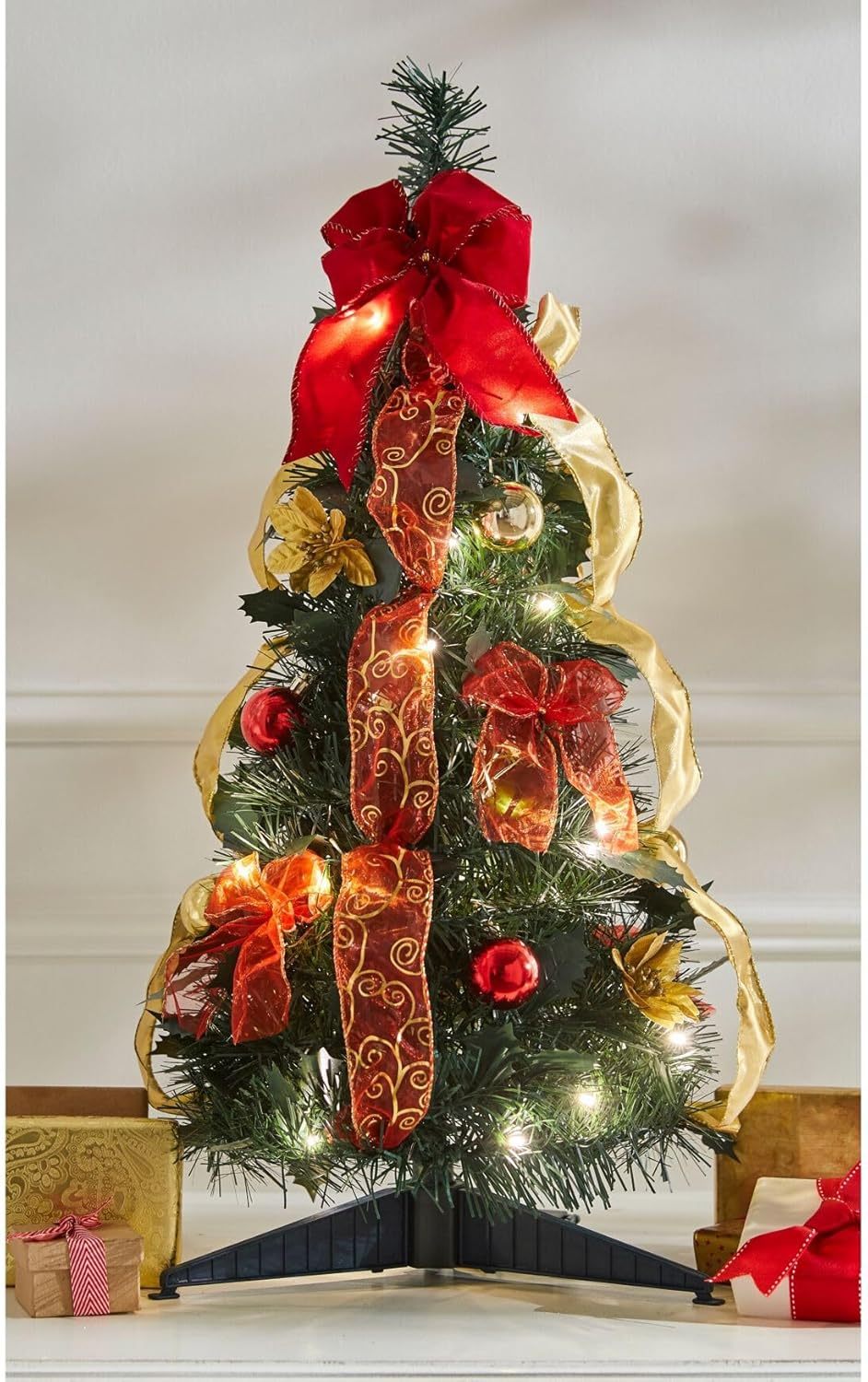 BrylaneHome Fully Decorated Pre-Lit 6 Foot Pop-Up Christmas Tree - Plaid
