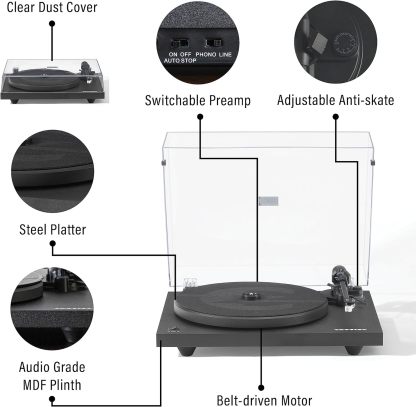 Crosley C6B-WH Belt-Drive Bluetooth Turntable Record Player with Adjustable Tone Arm, White